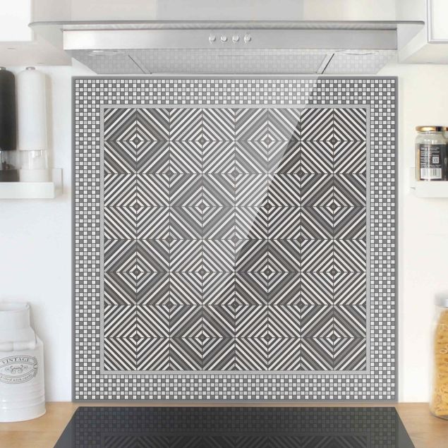 Decoración cocina Geometrical Tiles Vortex Grey With Mosaic Frame