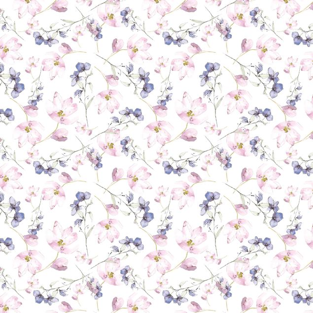 Papel adhesivo para muebles mate Very Bright Watercolour Floral Pattern Rose Blue-Violet