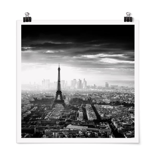 Pósters ciudades The Eiffel Tower From Above Black And White