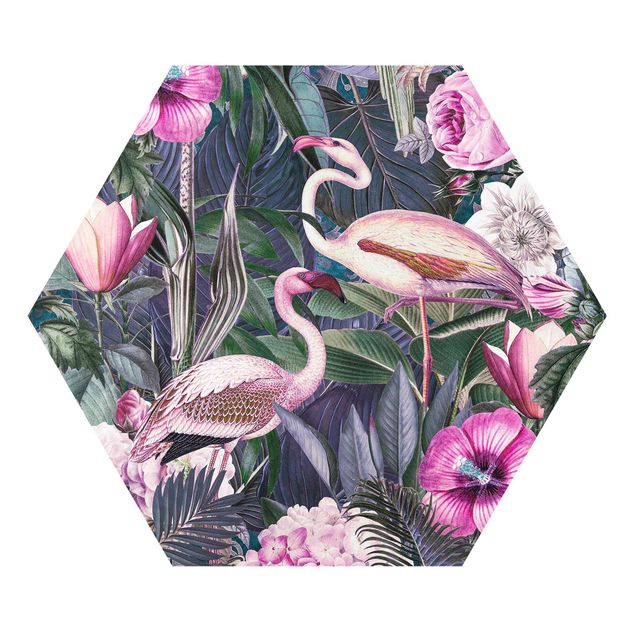 Láminas de cuadros famosos Colorful Collage - Pink Flamingos In The Jungle