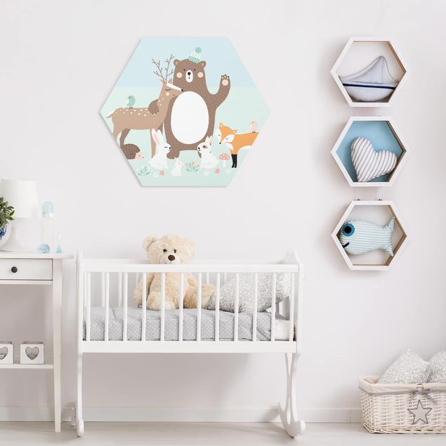 Decoración infantil pared Forest Friends with forest animals blue