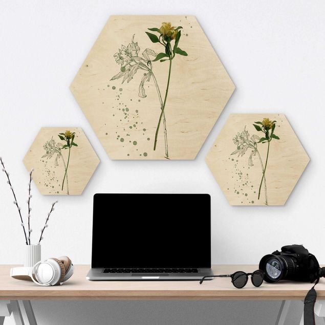 Hexagon Bild Holz - Botanisches Aquarell - Lilie