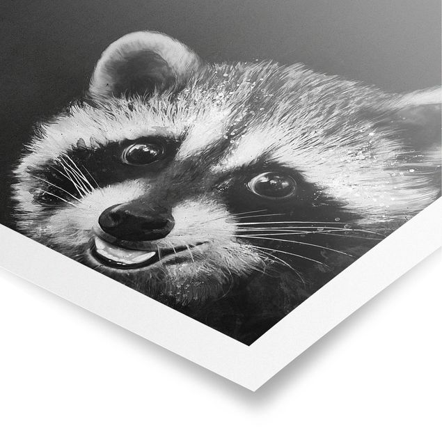 Póster de animales Illustration Racoon Black And White Painting