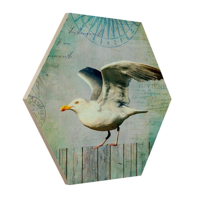 Cuadros modernos Vintage Collage - Seagull On Wooden Planks