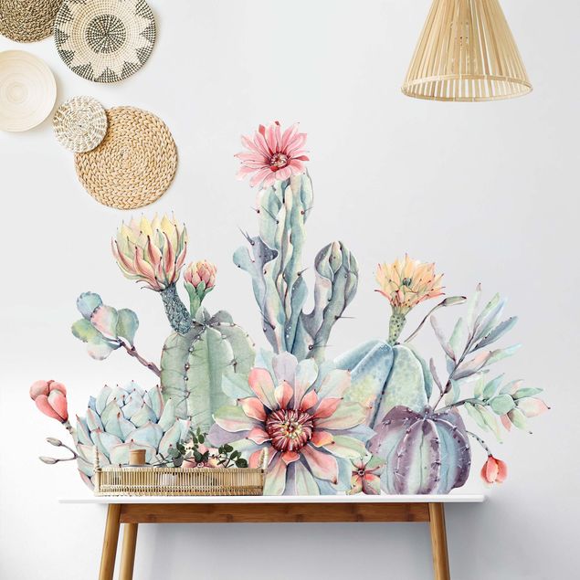 Decoración en la cocina Watercolour Cactus Flower Bouquet XXL