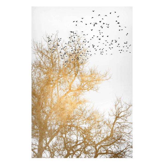 Cuadros de árboles Flock Of Birds In Front Of Golden Tree