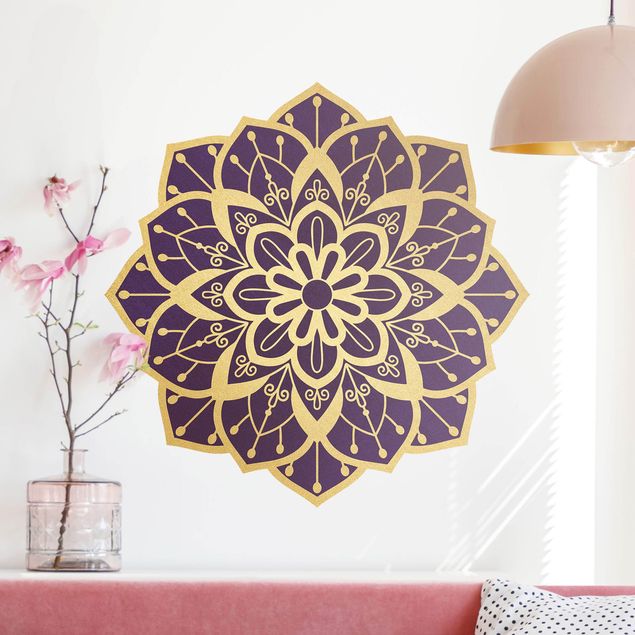 Vinilos de pared adornos Mandala Flower Pattern Gold Violet