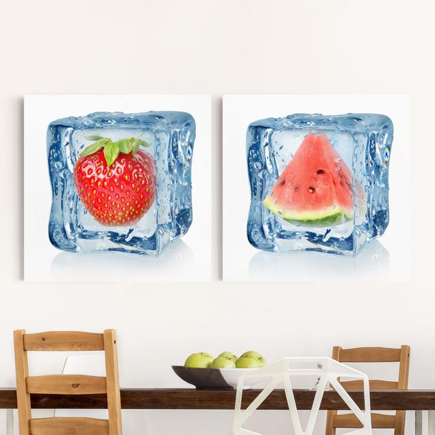 Decoración de cocinas Strawberry and melon in the ice cube