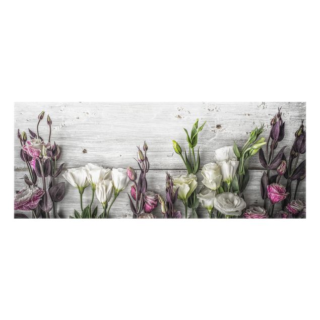 Salpicadero cocina cristal Tulip Rose Shabby Wood Look
