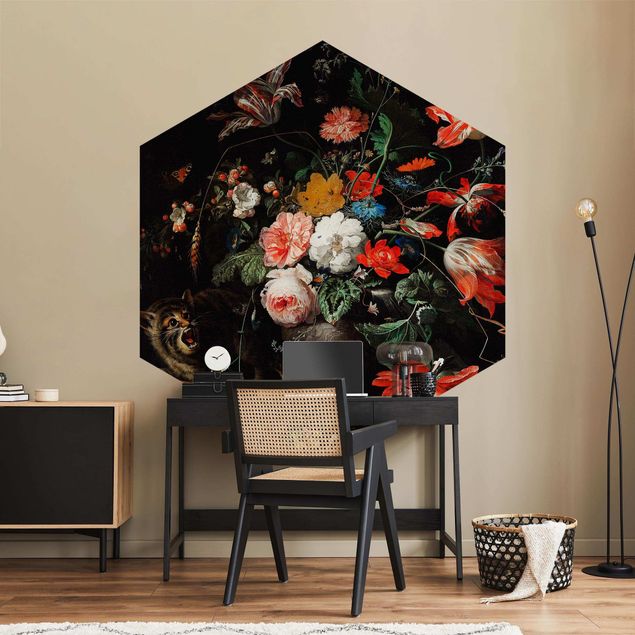 Papel pintado salón moderno Abraham Mignon - The Overturned Bouquet
