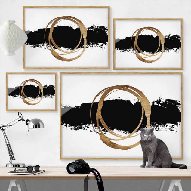 Cuadros de Kubistika Abstract Shapes - Gold And Black