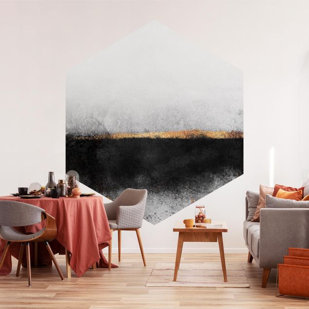 Papel pintado moderno Abstract Golden Horizon Black And White