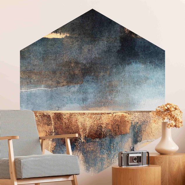 Papel pared dorado Abstract Lakeshore In Gold
