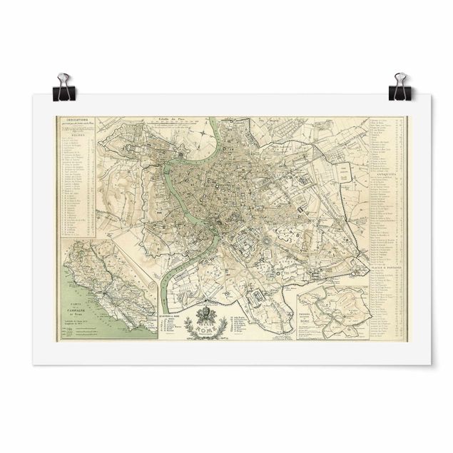 Póster mapamundi Vintage Map Rome Antique