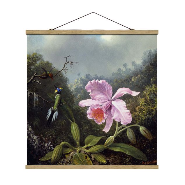Estilos artísticos Martin Johnson Heade - Still Life With An Orchid And A Pair Of Hummingbirds