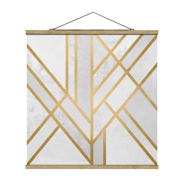 Cuadros abstractos para salón Art Deco Geometry White Gold