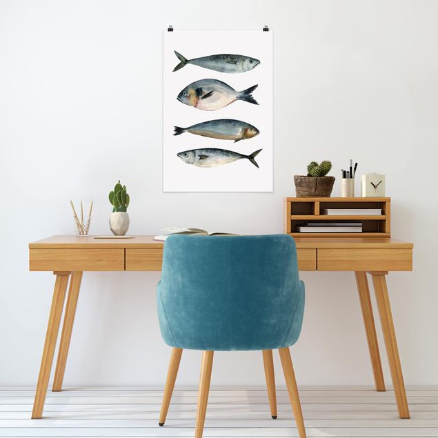 Cuadros de peces modernos Four Fish In Watercolour II