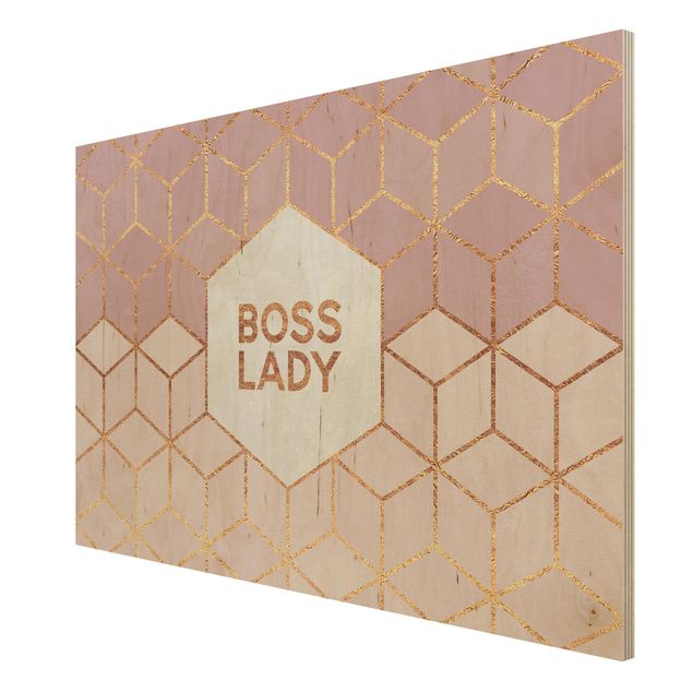 Cuadros de madera con frases Boss Lady Hexagons Pink