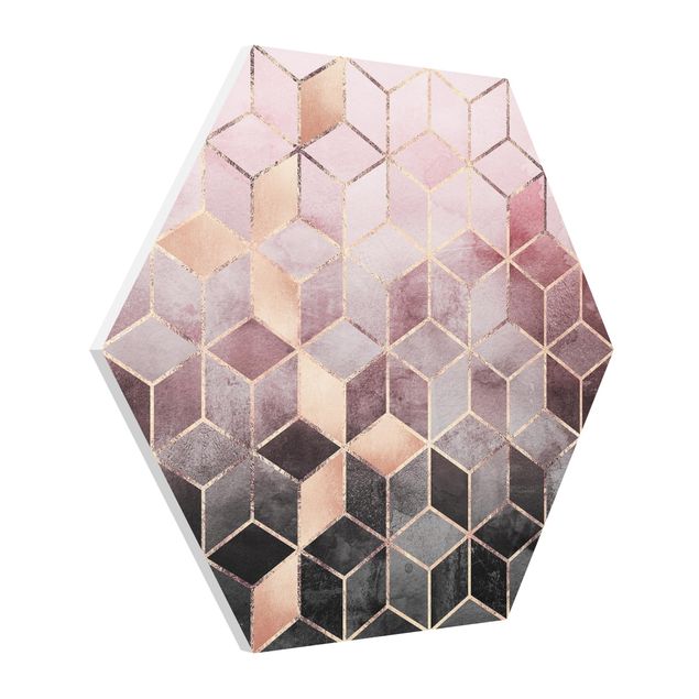 Cuadros de patrones Pink Grey Golden Geometry