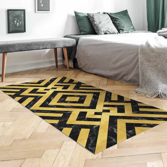 Pasilleros alfombras Geometrical Tile Mix Art Deco Gold Black Marble