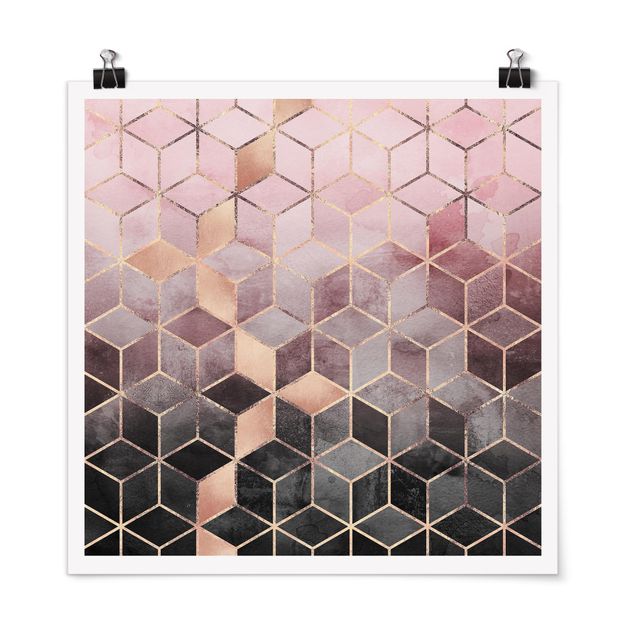 Láminas abstractas Pink Grey Golden Geometry