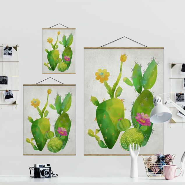 Cuadros tonos verdes Cactus Family In Pink And Yellow