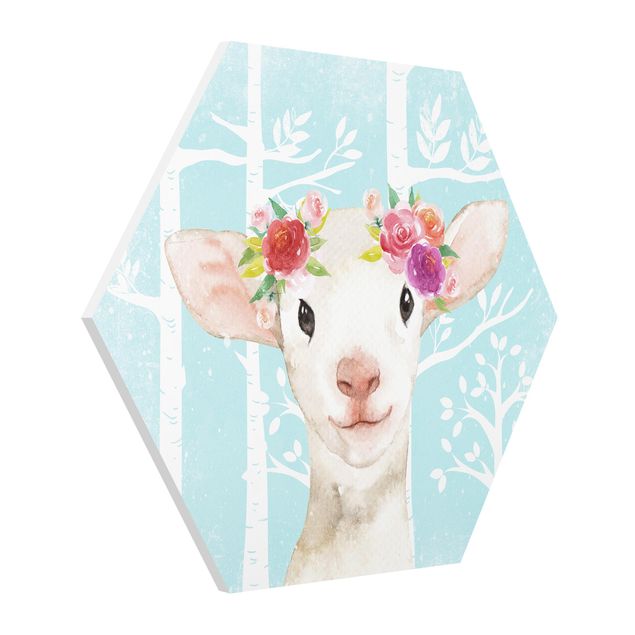 Cuadros infantiles animales Watercolor Sheep Turquoise