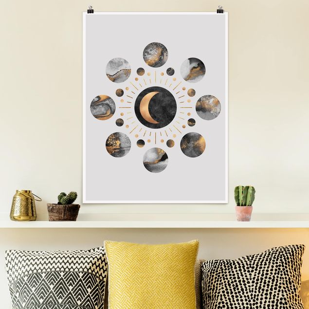 Póster cuadros famosos Moon Phases Abstract Gold