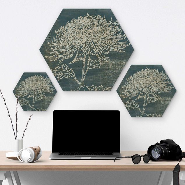 Hexagon Bild Holz - Indigo-Pflanzen II