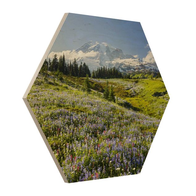 Cuadros Mirau Mountain Meadow With Flowers In Front Of Mt. Rainier