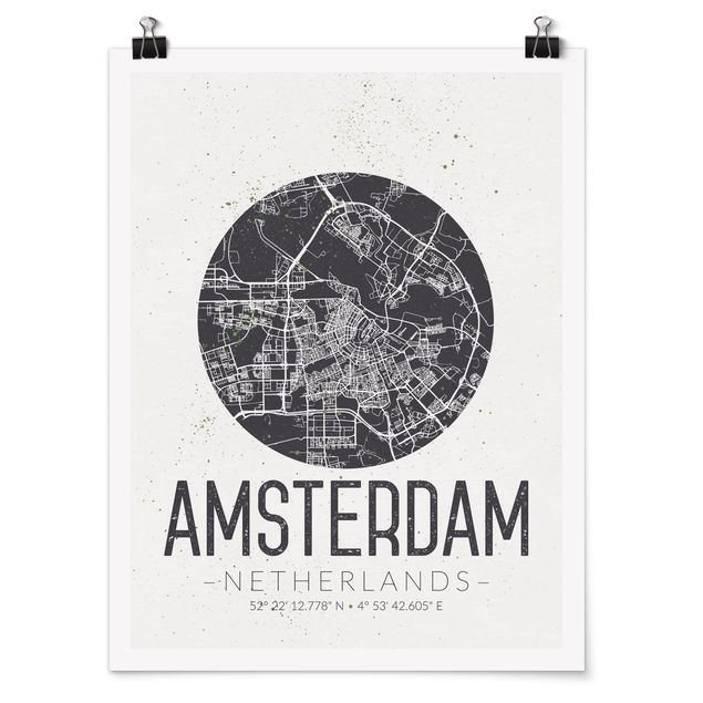 Láminas frases Amsterdam City Map - Retro