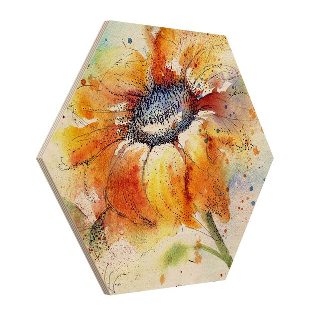 cuadro hexagonal Painted Sunflower