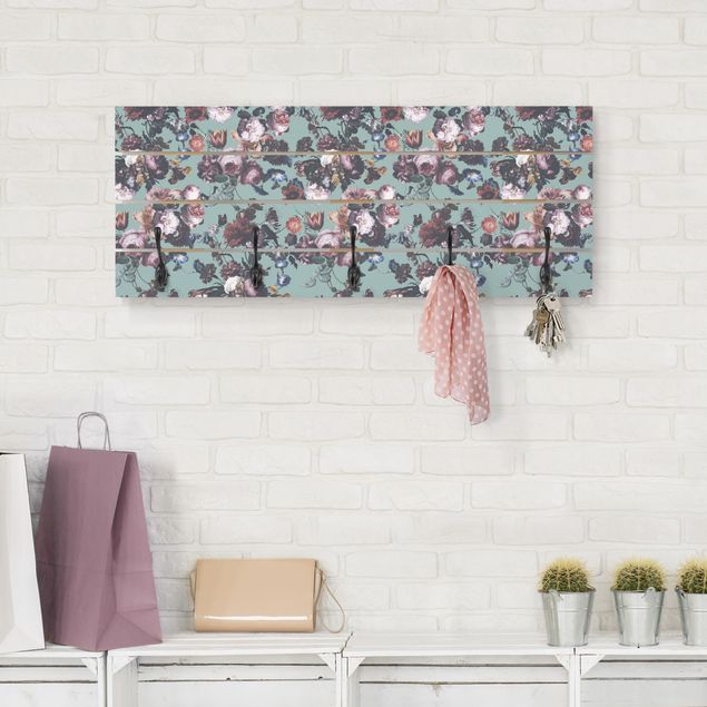 Percheros de pared de flores Old Masters Flowers With Tulips And Roses On Blue