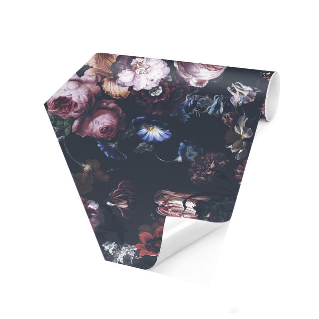 Papel pintado rústico Old Masters Flowers With Tulips And Roses On Dark Gray