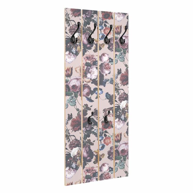Perchero madera pared Old Masters Flowers With Tulips And Roses On Pink