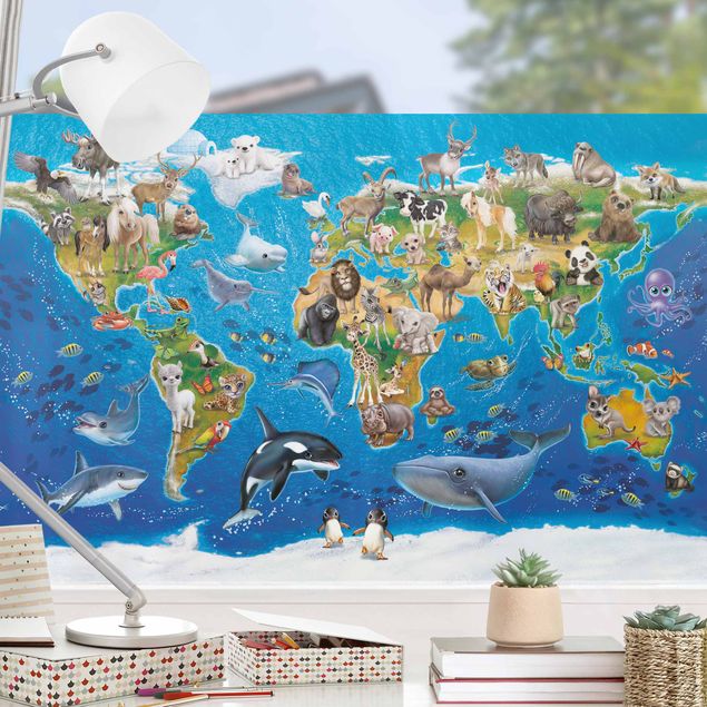 Decoración infantil pared World Map With Animals