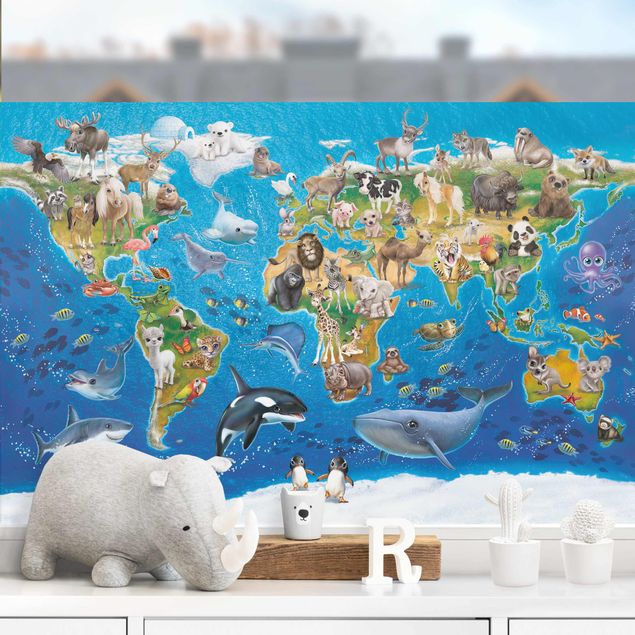 Vinilos para cristales animales World Map With Animals