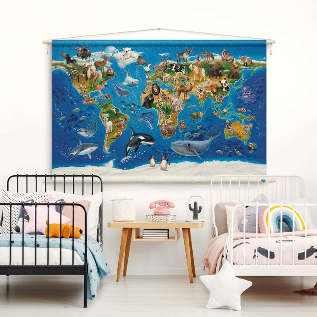 Decoración habitacion bebé Animal Club International - World Map With Animals