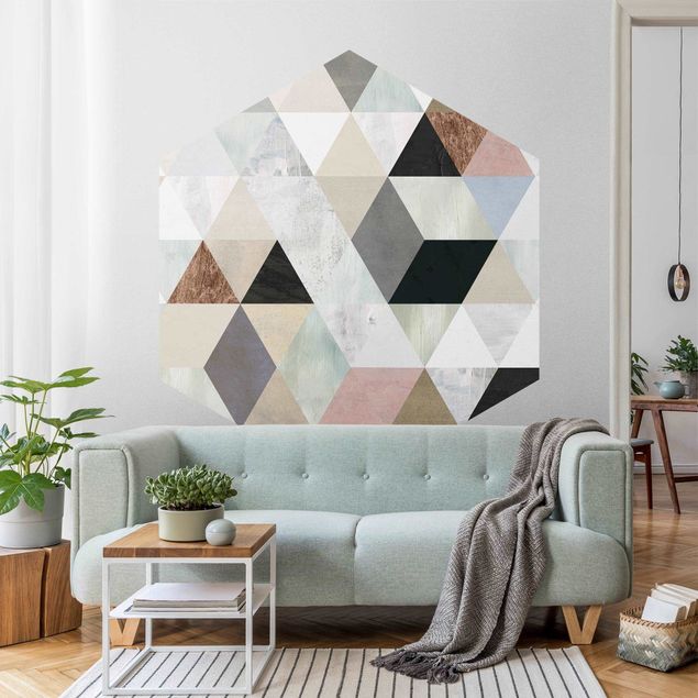 Papel pintado con patrones Watercolour Mosaic With Triangles I