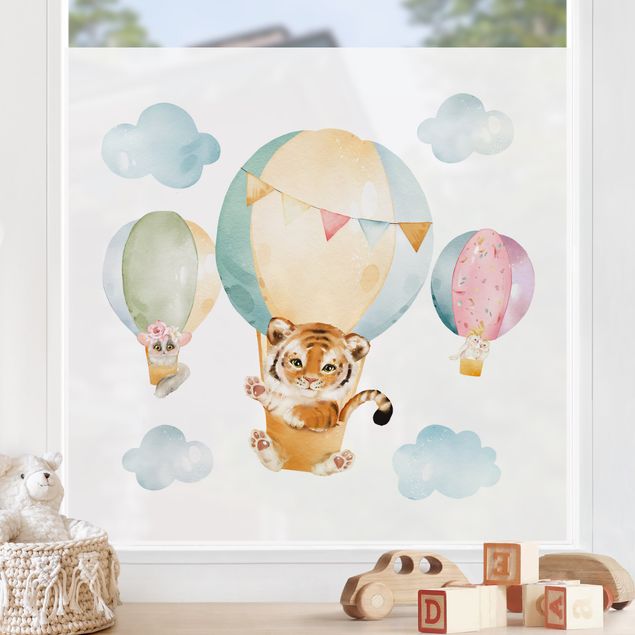 Láminas adhesivas Watercolour Balloon Ride - Tiger and Friends