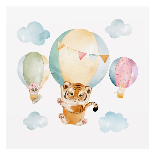 Vinilo para cristales - Watercolour Balloon Ride - Tiger and Friends