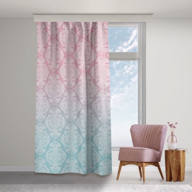 Cortinas a medida Watercolour Baroque Pattern With Blue Pink Gradient