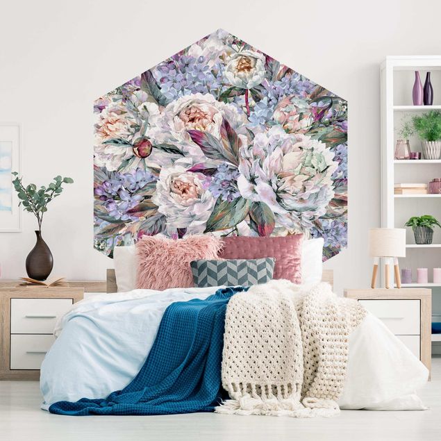 Papeles pintados modernos Watercolour Lilac Peony Bouquet