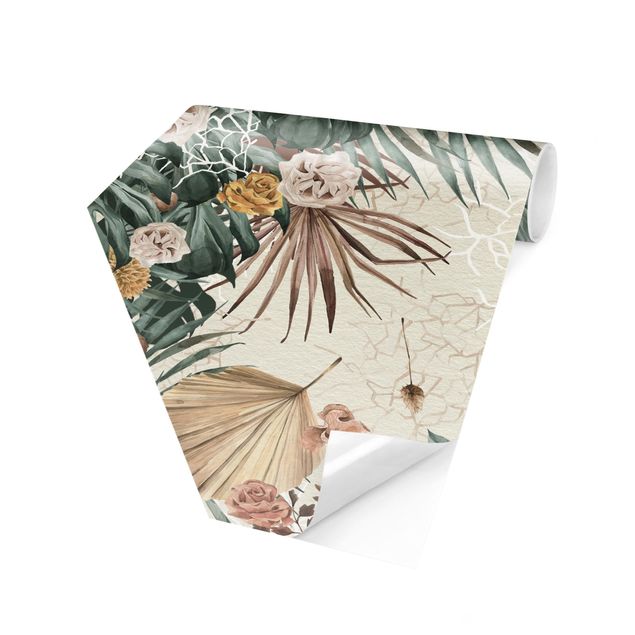 Papel pintado hexagonal Watercolour Dried Flowers With Ferns