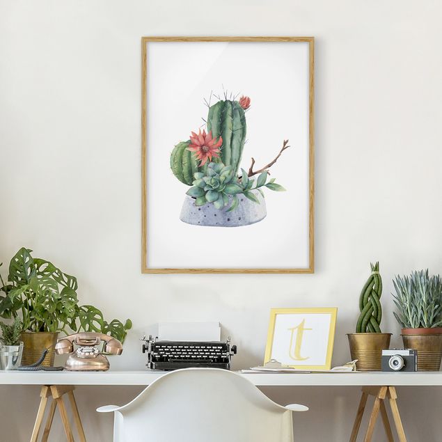 Pósters enmarcados flores Watercolour Cacti Illustration
