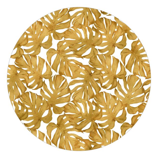 Papel pintado con patrones Watercolour Monstera Leaves In Gold