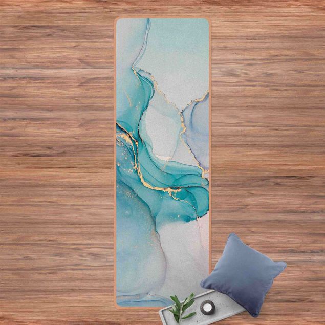 Alfombras modernas Watercolour Pastel Turquoise With Gold