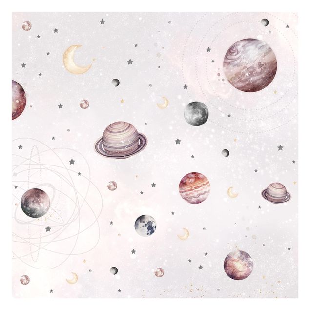 Fotomural - Planets, Moon And Stars In Watercolour