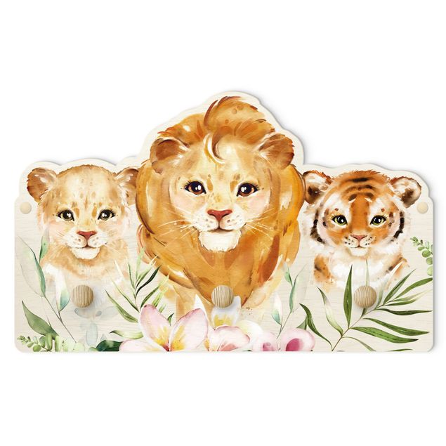Percheros de pared Watercolour Big Cats Tiger Lion