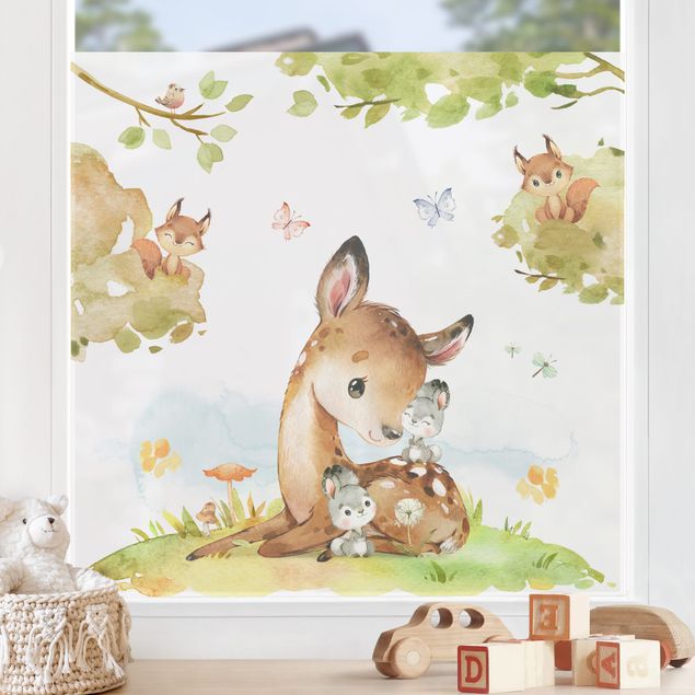 Decoración habitacion bebé Watercolour Deer Rabbit and Squirrel